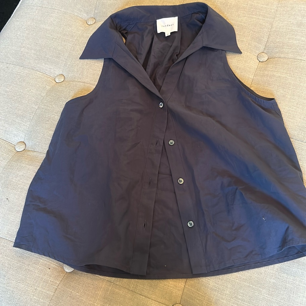Sundays Navy Blue Collared Button Down Cut Off Vest Size Xs